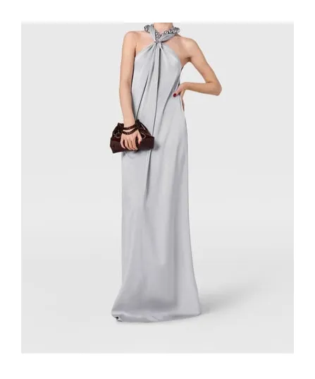 Ball-Chain Halterneck Satin Maxi Dress
