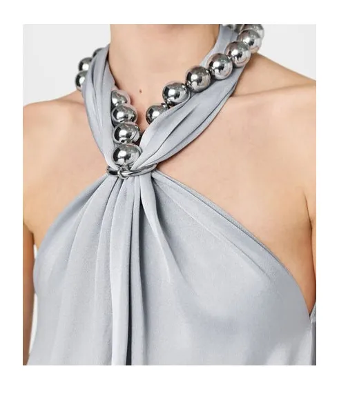 Ball-Chain Halterneck Satin Maxi Dress