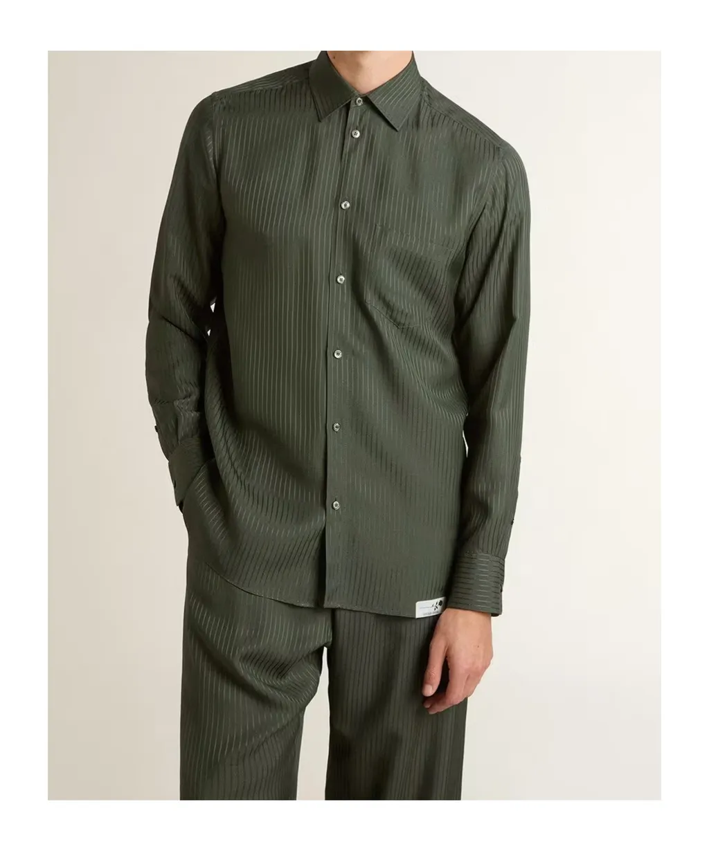 Pinstripe Buttoned-Cuff Shirt