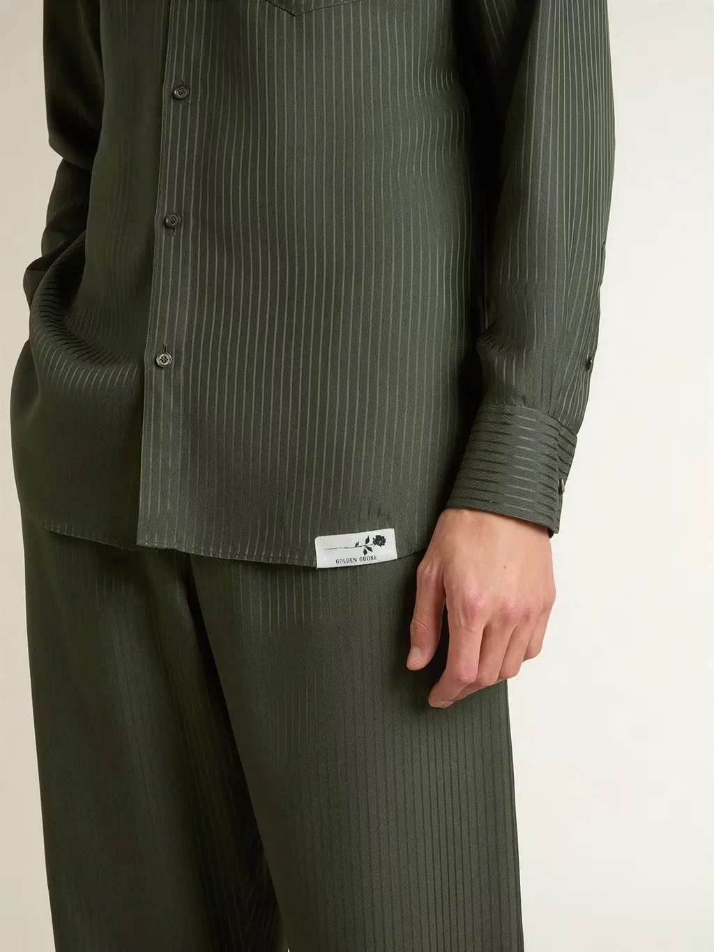 Pinstripe Buttoned-Cuff Shirt
