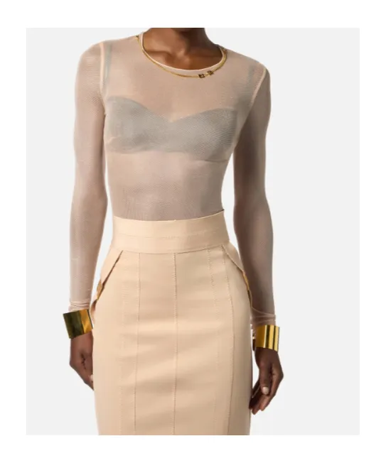 Necklace-Embellished Sheer Bodysuit