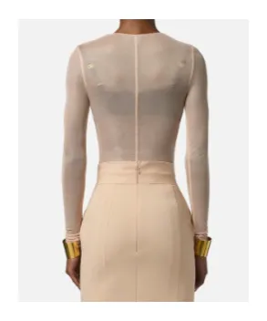 Necklace-Embellished Sheer Bodysuit