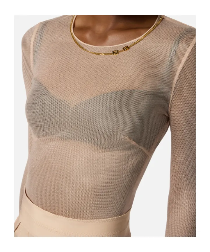 Necklace-Embellished Sheer Bodysuit