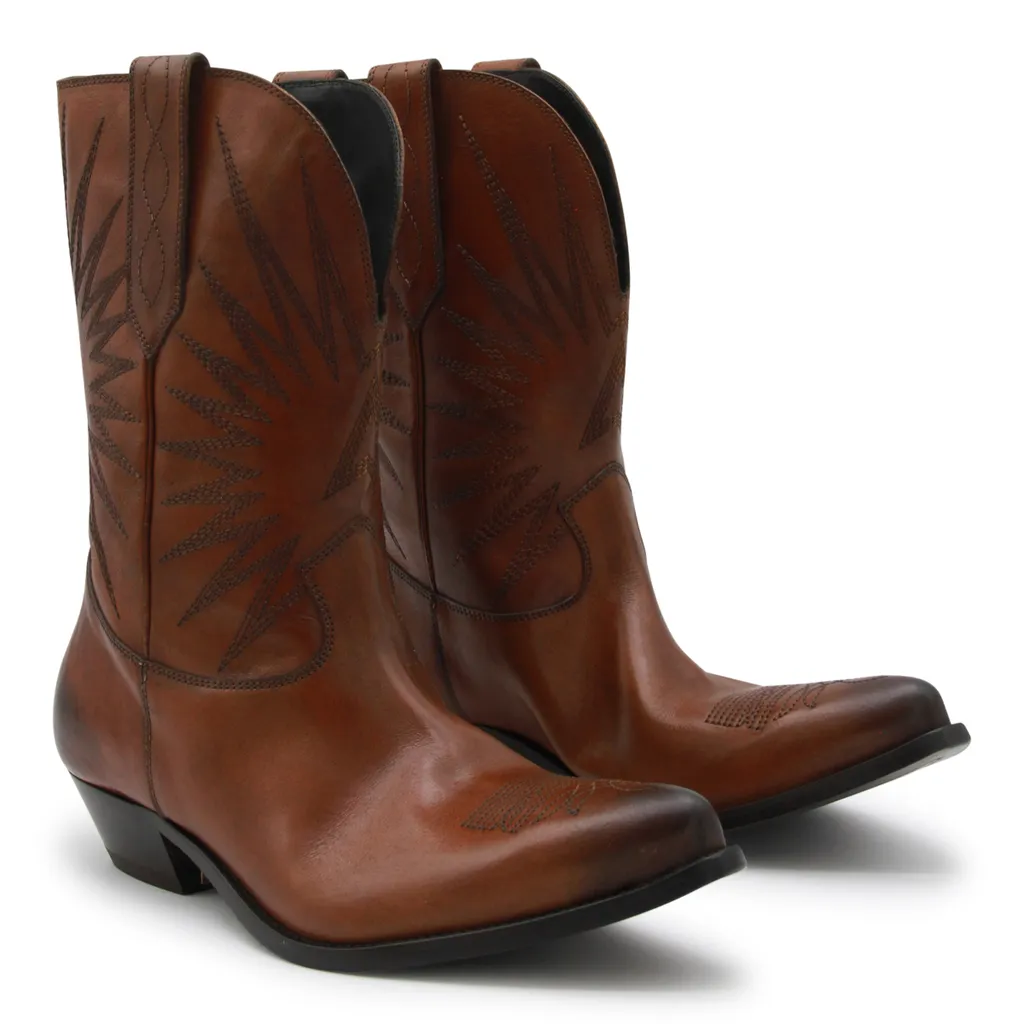 Star-Embroidered Leather Boots
