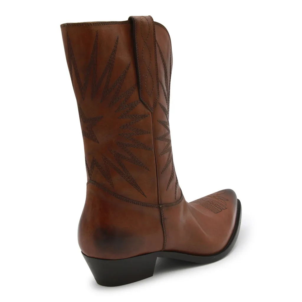 Star-Embroidered Leather Boots