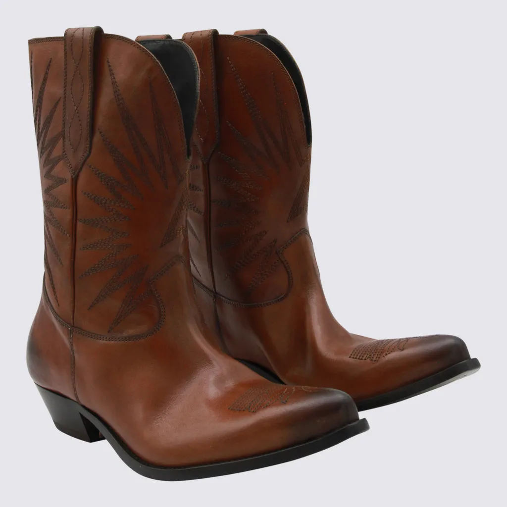 Star-Embroidered Leather Boots