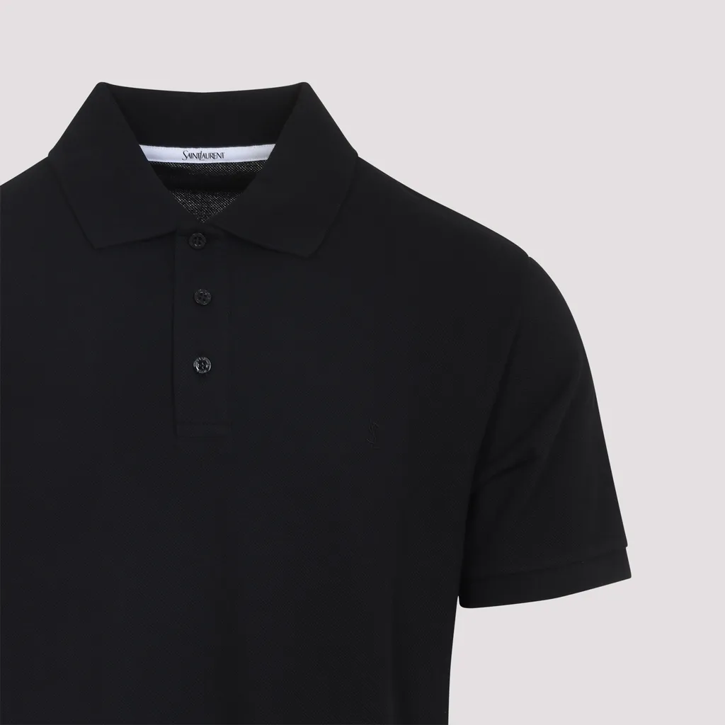 Saint Laurent Cassandre Embroidered Short-Sleeved Polo Shirt