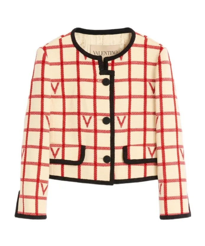 Valentino Grid Patterned Button-Up Jacket