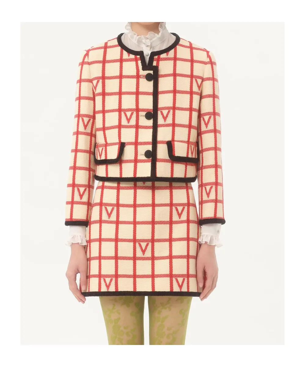 Valentino Grid Patterned Button-Up Jacket
