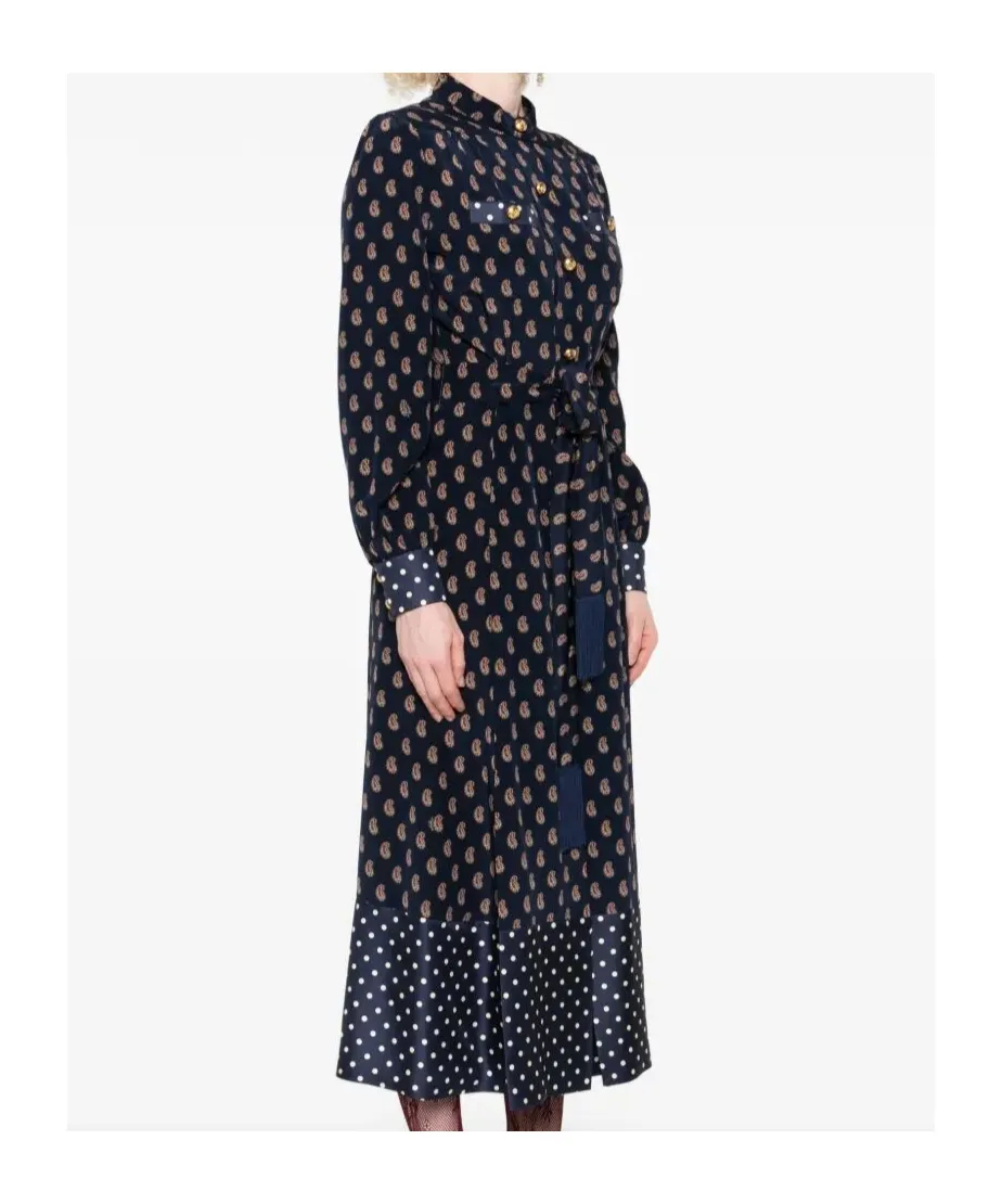 Paisley-Print Polka-Dot Midi Dress