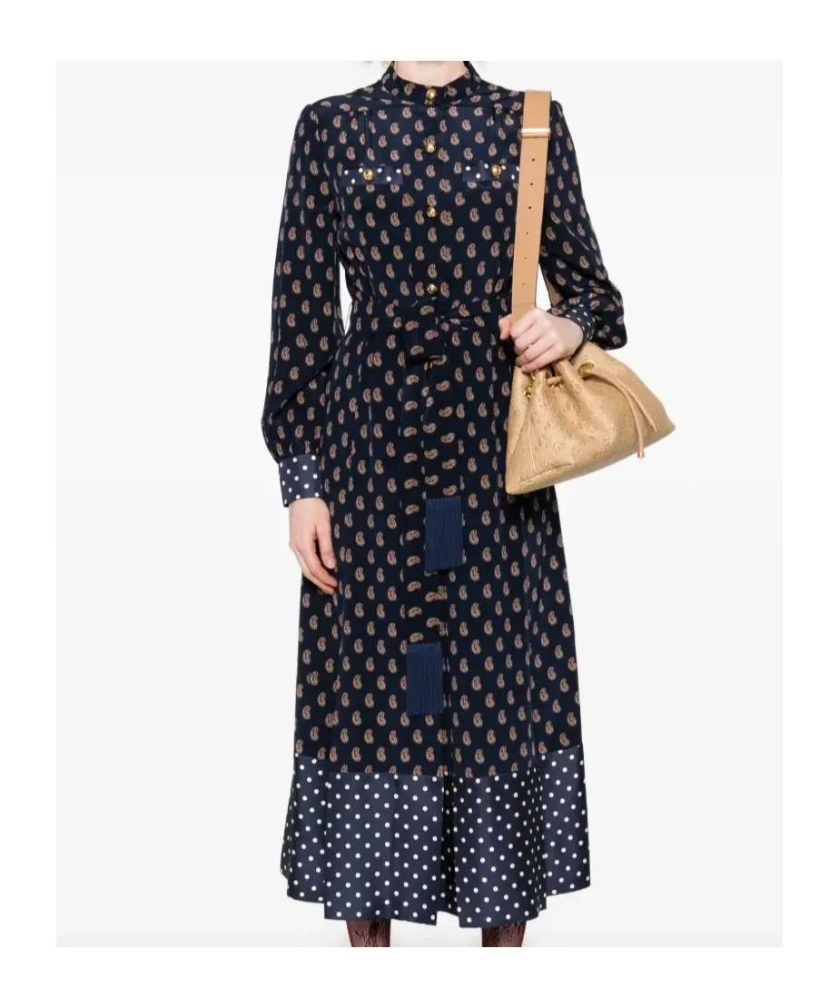 Paisley-Print Polka-Dot Midi Dress