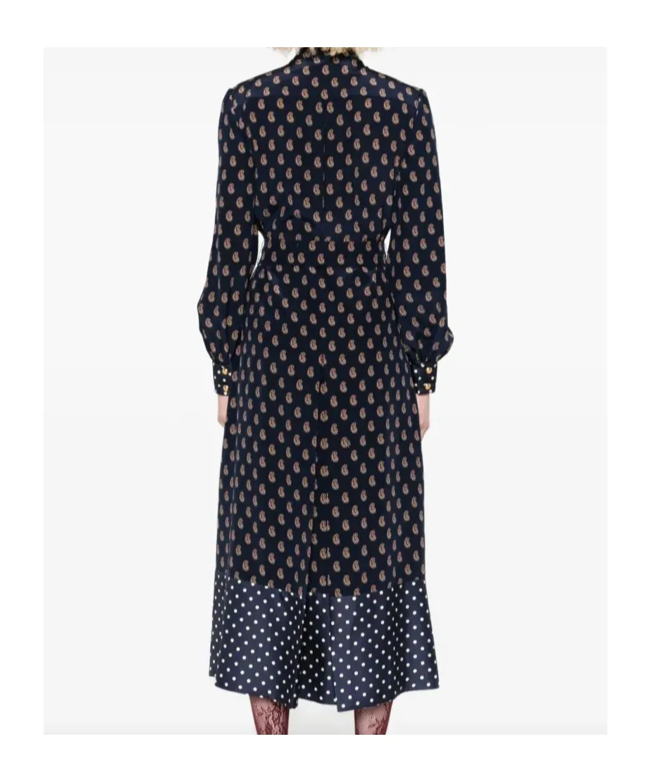 Paisley-Print Polka-Dot Midi Dress