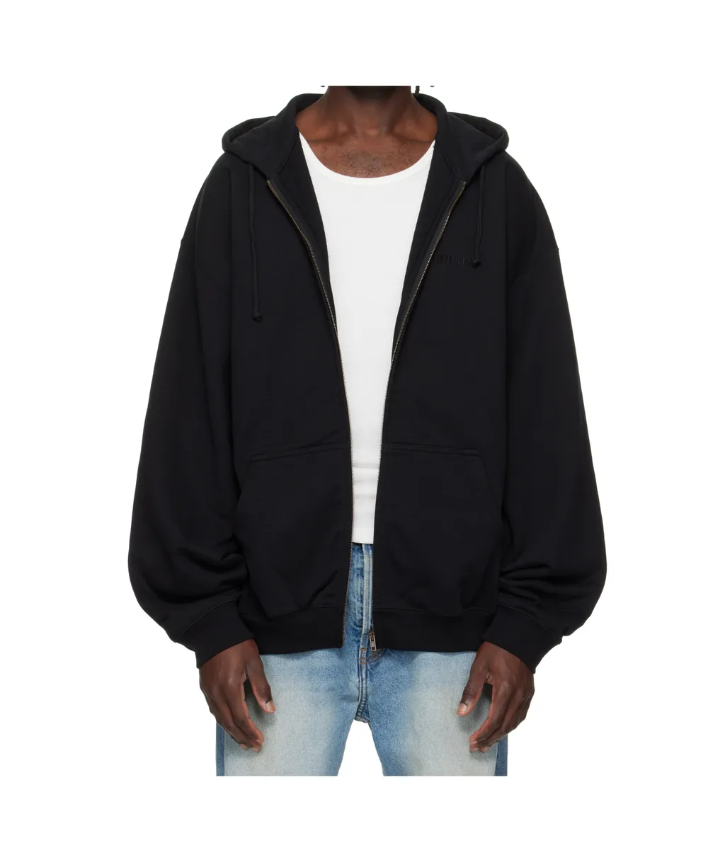 Vetements Logo Embroidered Zip-Up Drawstring Hoodie