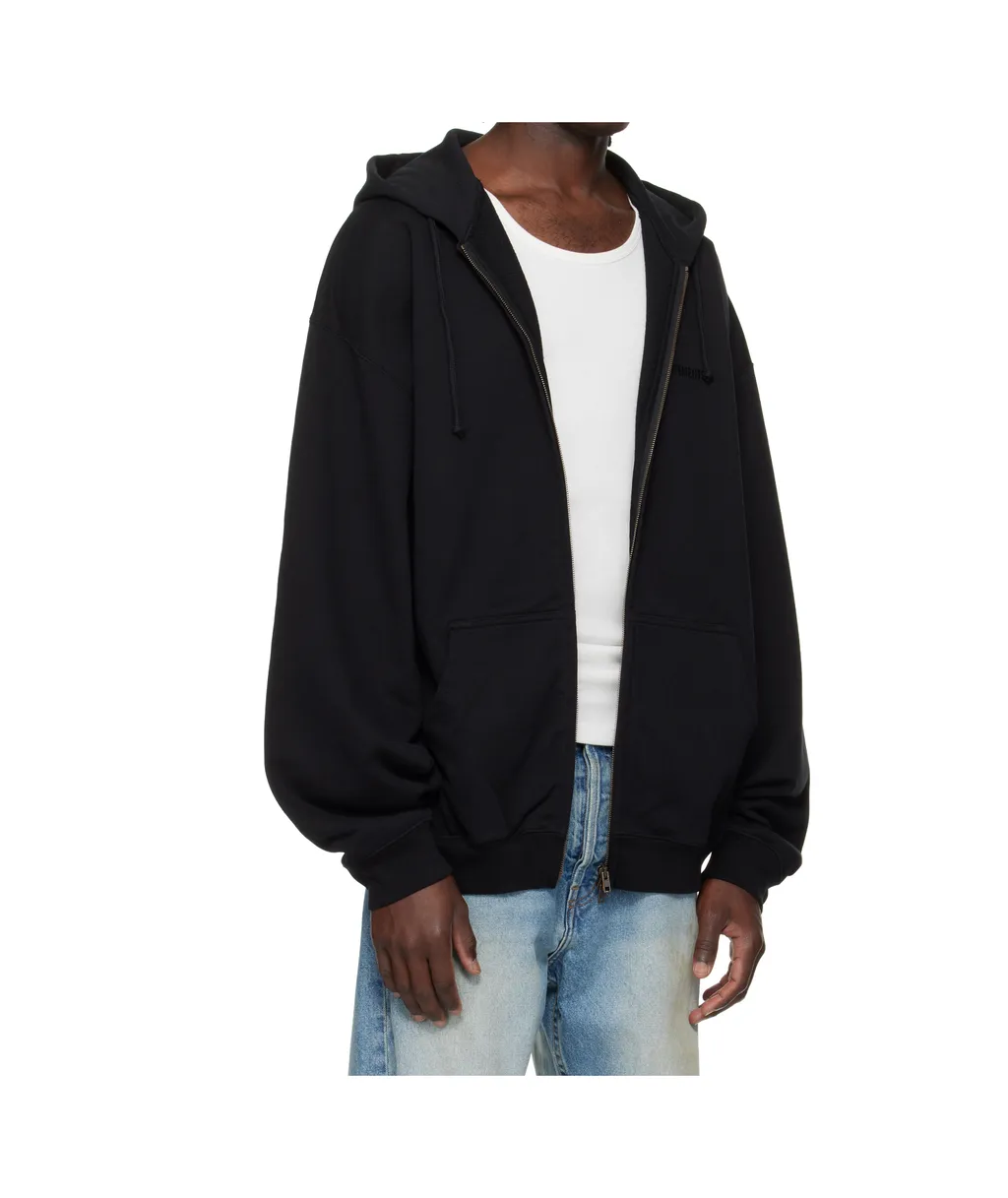 Vetements Logo Embroidered Zip-Up Drawstring Hoodie