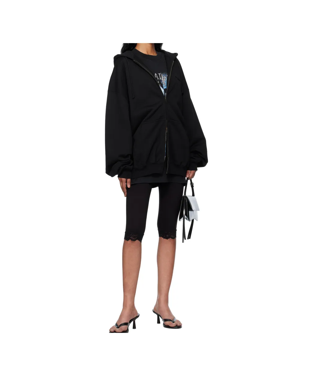 Vetements Logo Embroidered Zip-Up Drawstring Hoodie