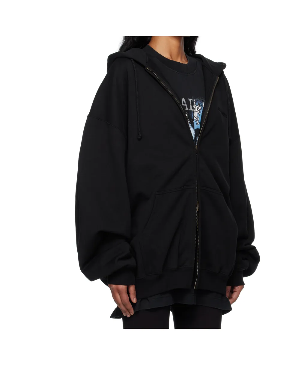 Vetements Logo Embroidered Zip-Up Drawstring Hoodie