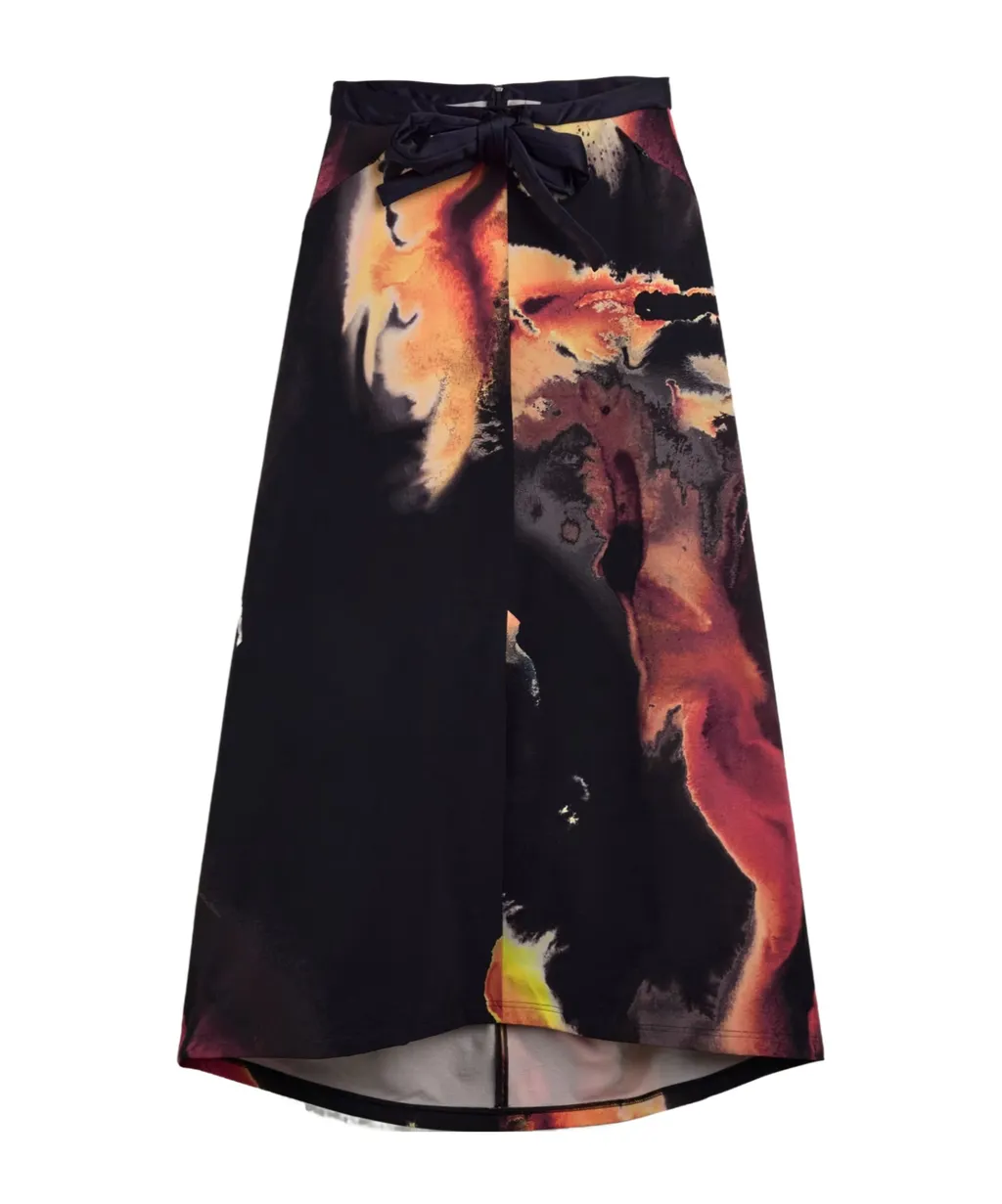 Abstract-Print Long Skirt
