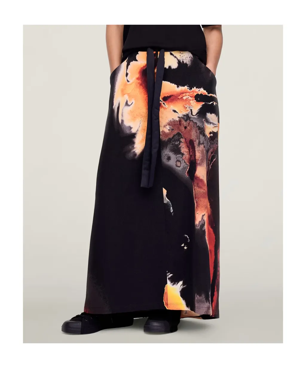 Abstract-Print Long Skirt