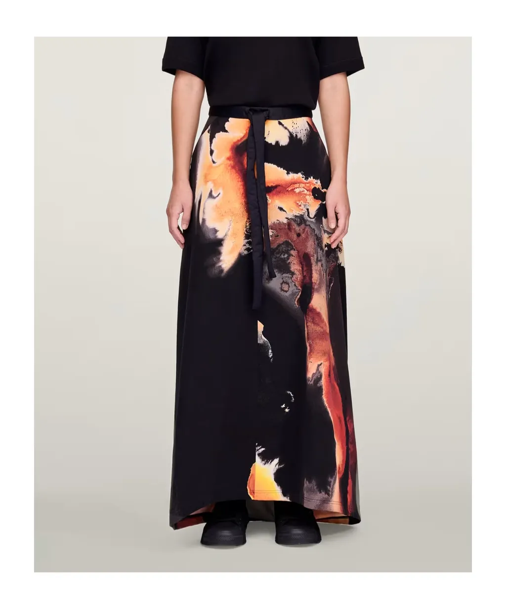 Abstract-Print Long Skirt