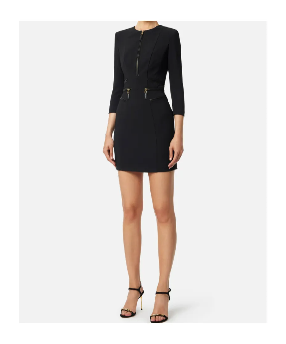Zip-Detail Three-Quarter Sleeve Dress