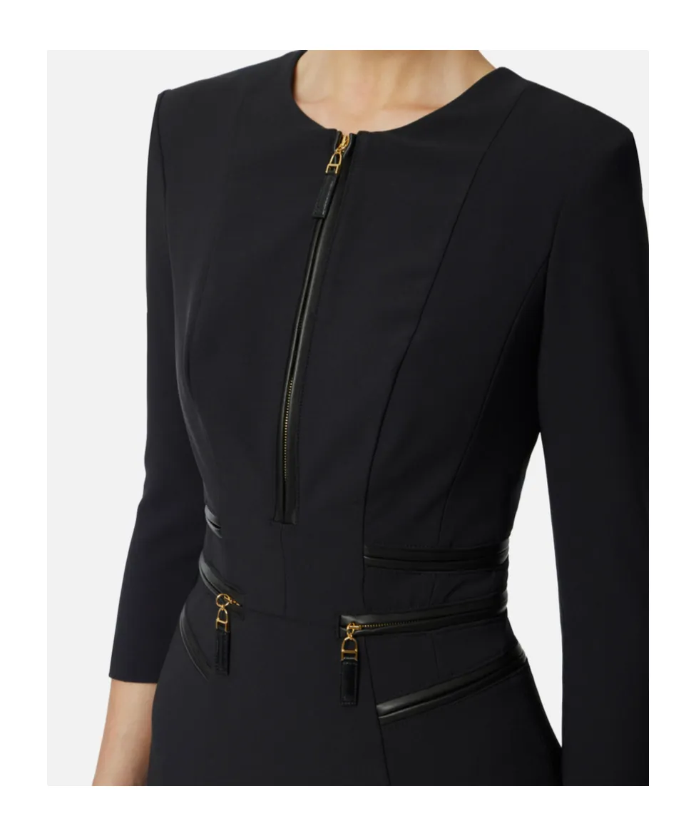 Zip-Detail Three-Quarter Sleeve Dress