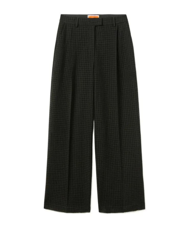 Grid-Pattern Cotton Trousers