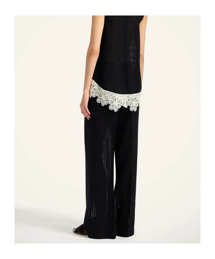 Grid-Pattern Cotton Trousers