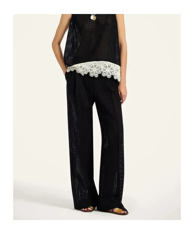 Grid-Pattern Cotton Trousers