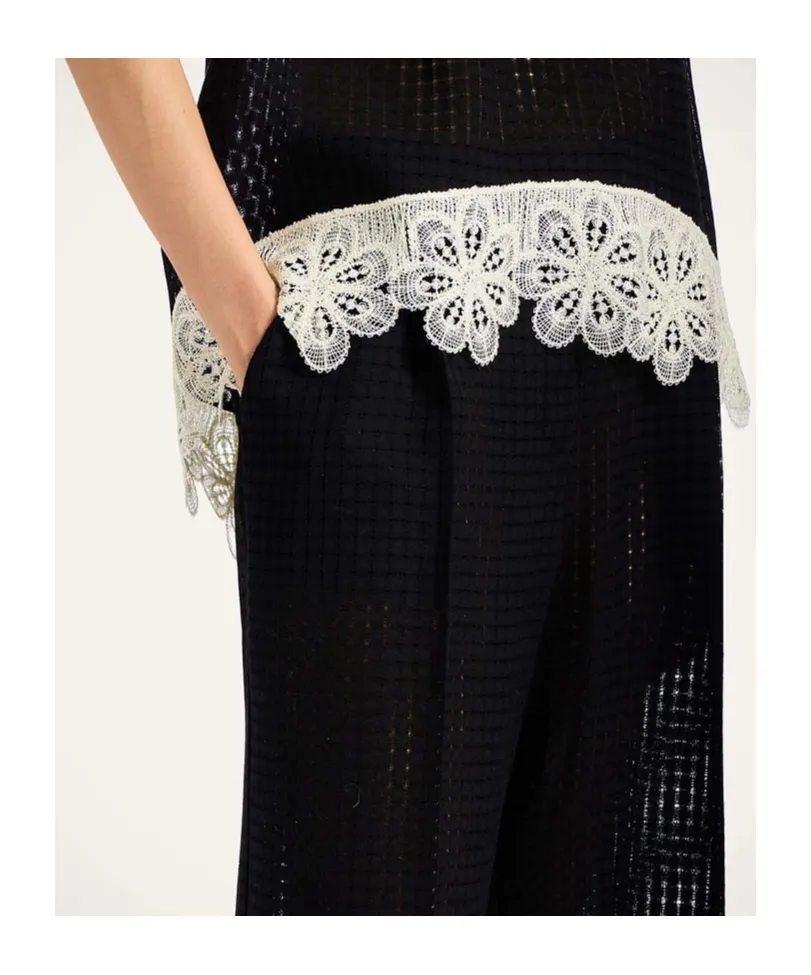 Grid-Pattern Cotton Trousers