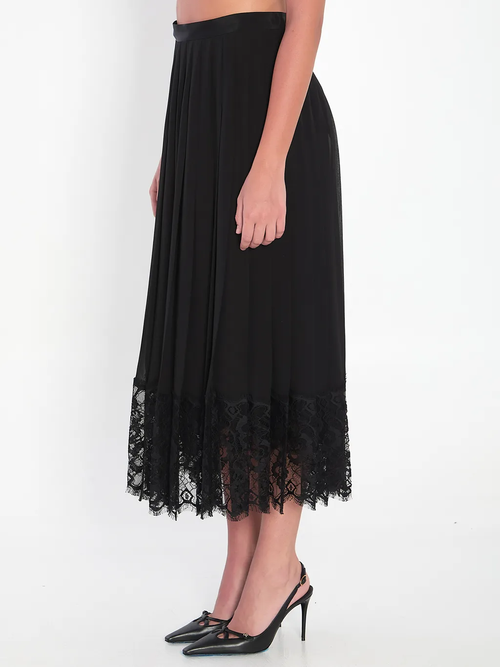 Lace-Trim Midi Skirt