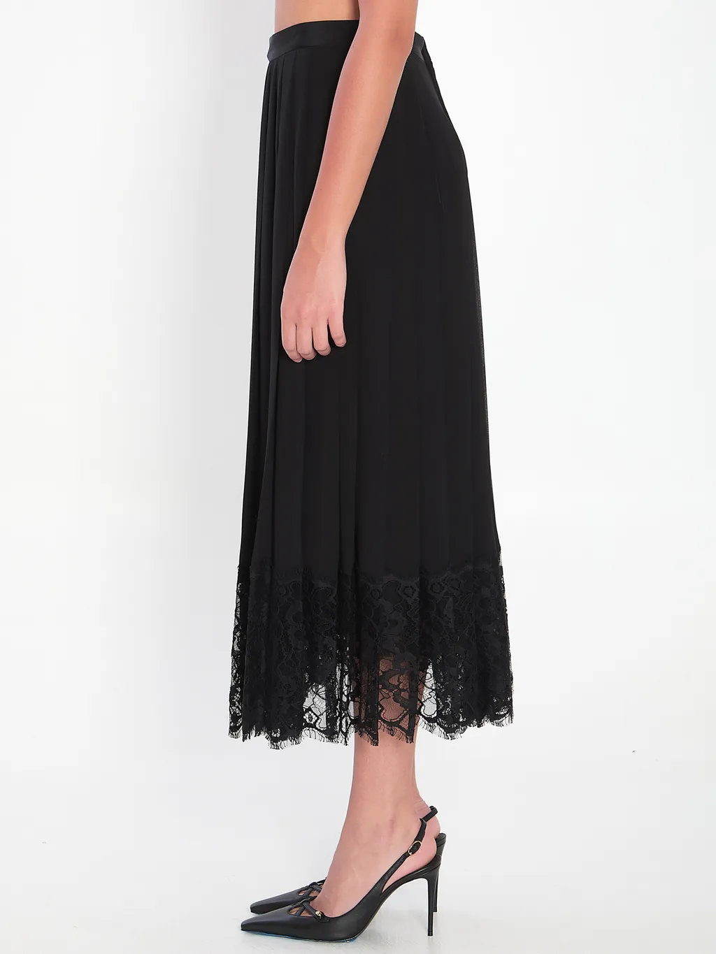Lace-Trim Midi Skirt