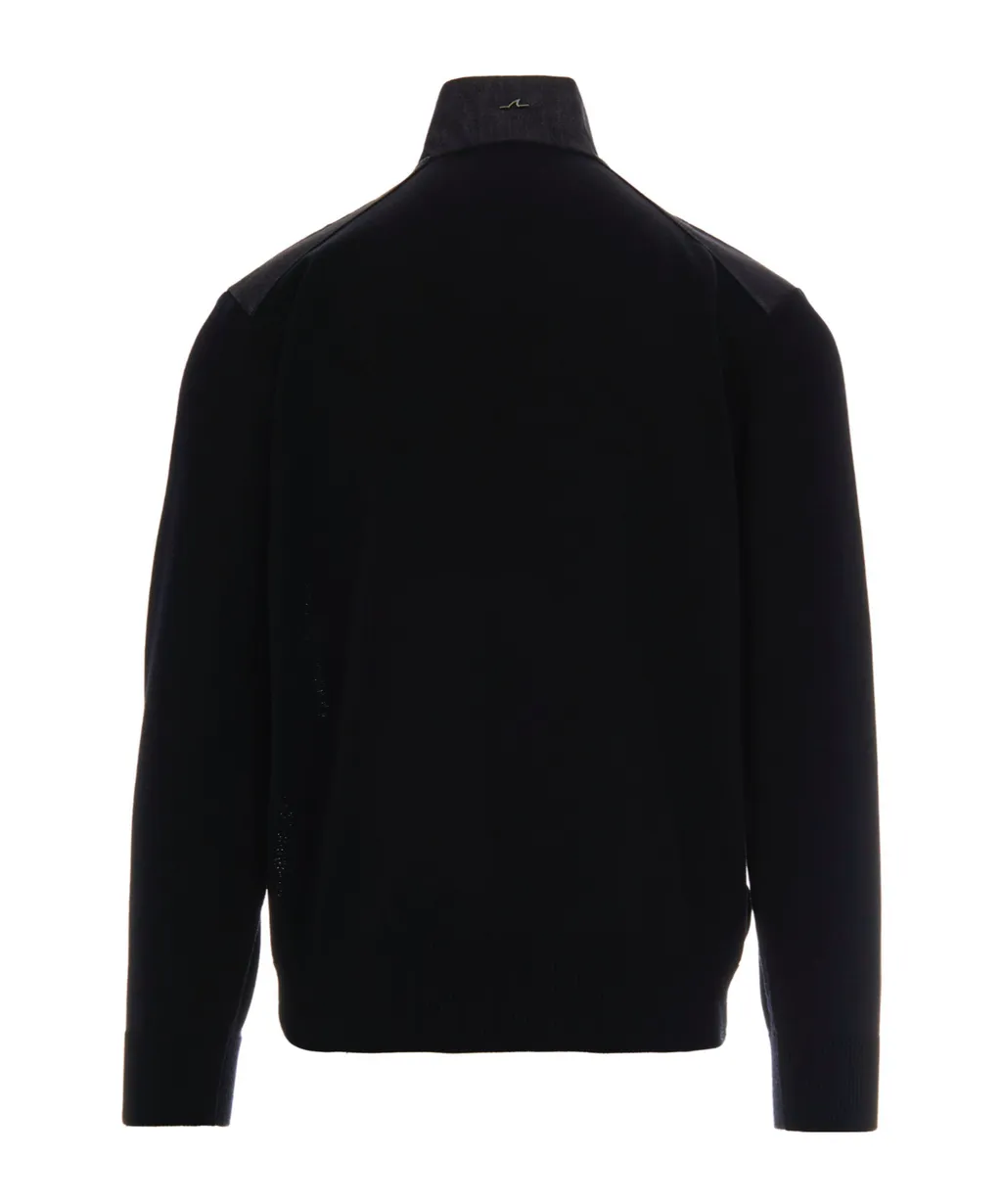 Half-Zip Denim-Panel Sweater