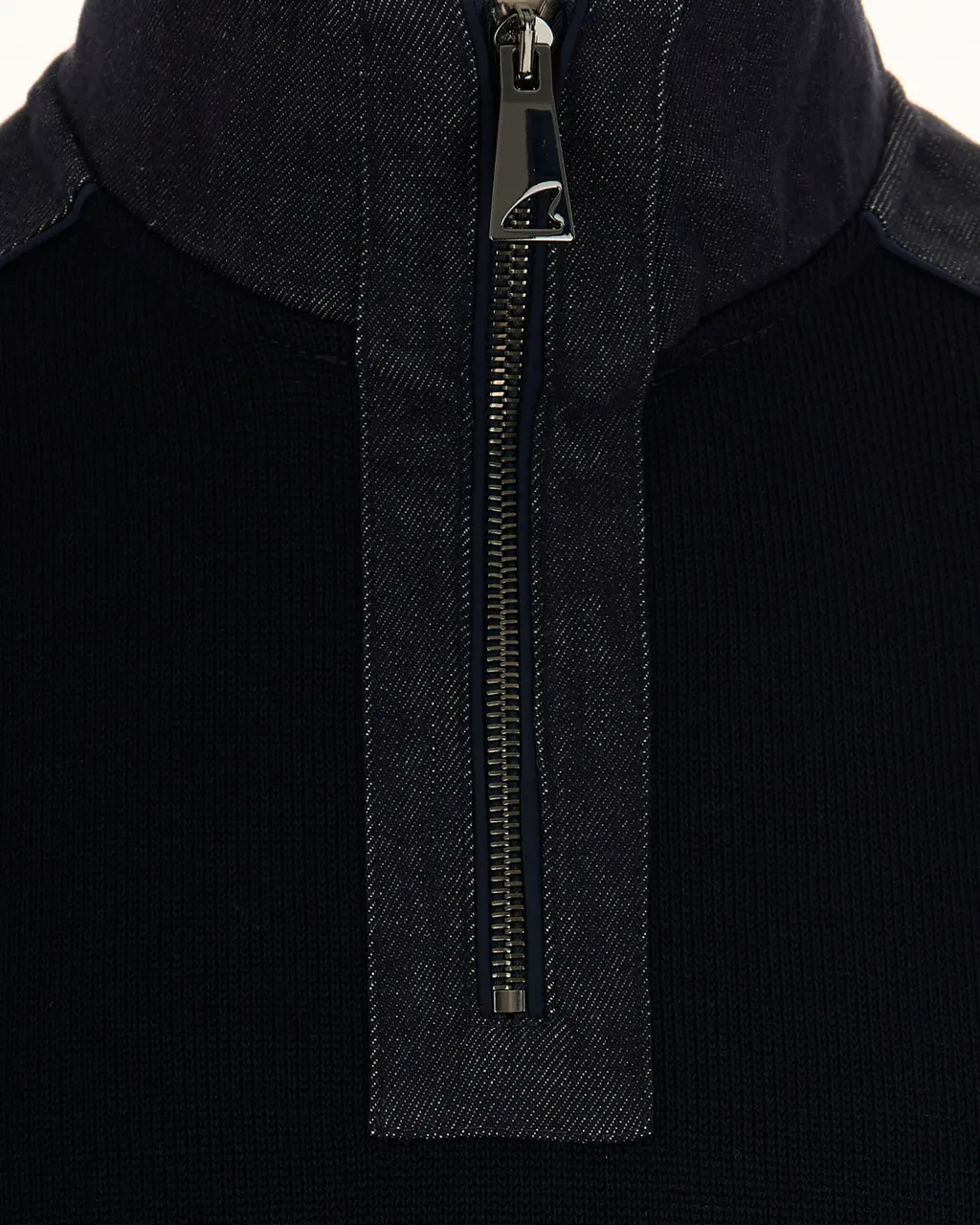 Half-Zip Denim-Panel Sweater