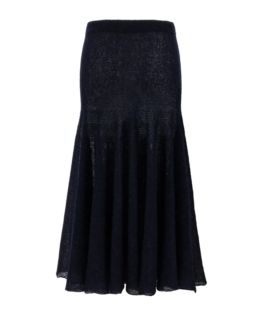 Elastic-Waistband Flared Midi Skirt
