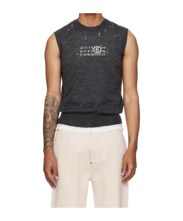 Numeric-Logo Distressed Knitted Vest