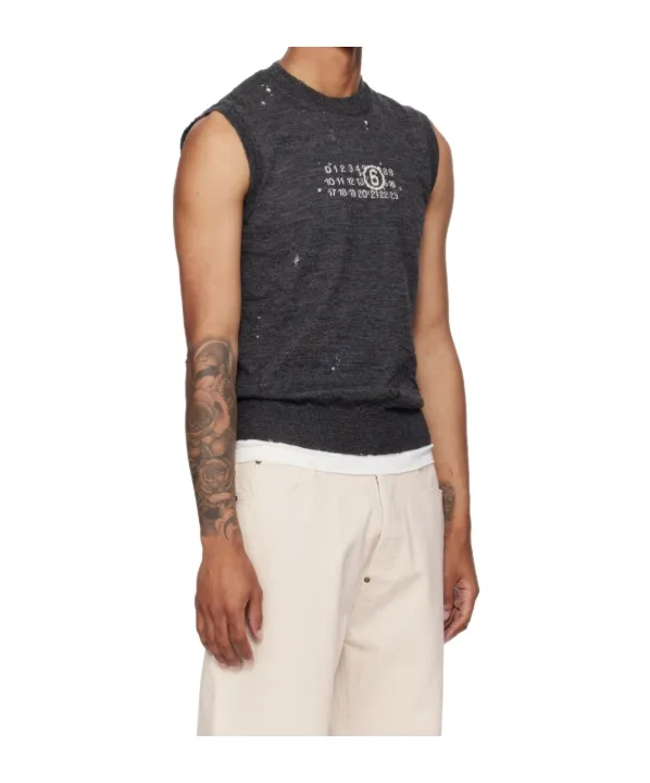 Numeric-Logo Distressed Knitted Vest