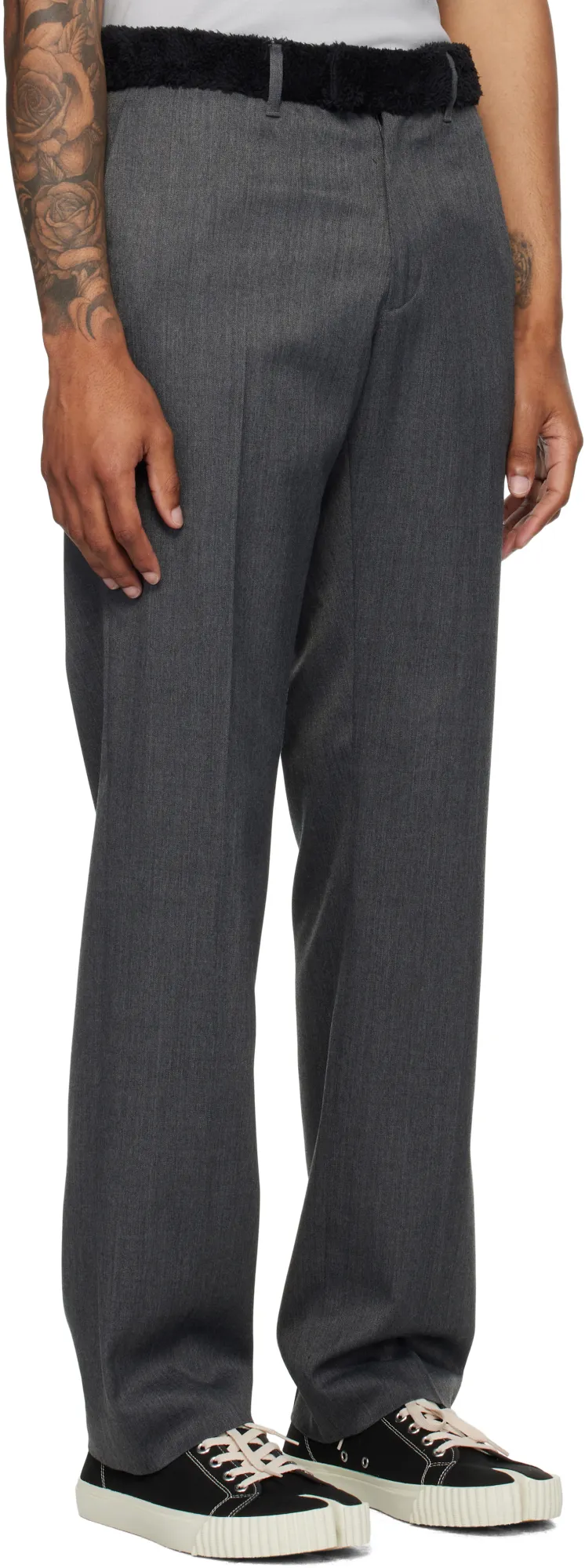 Gray Fleece Trim Trousers