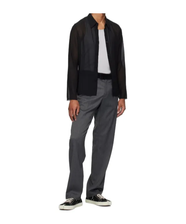 Gray Fleece Trim Trousers