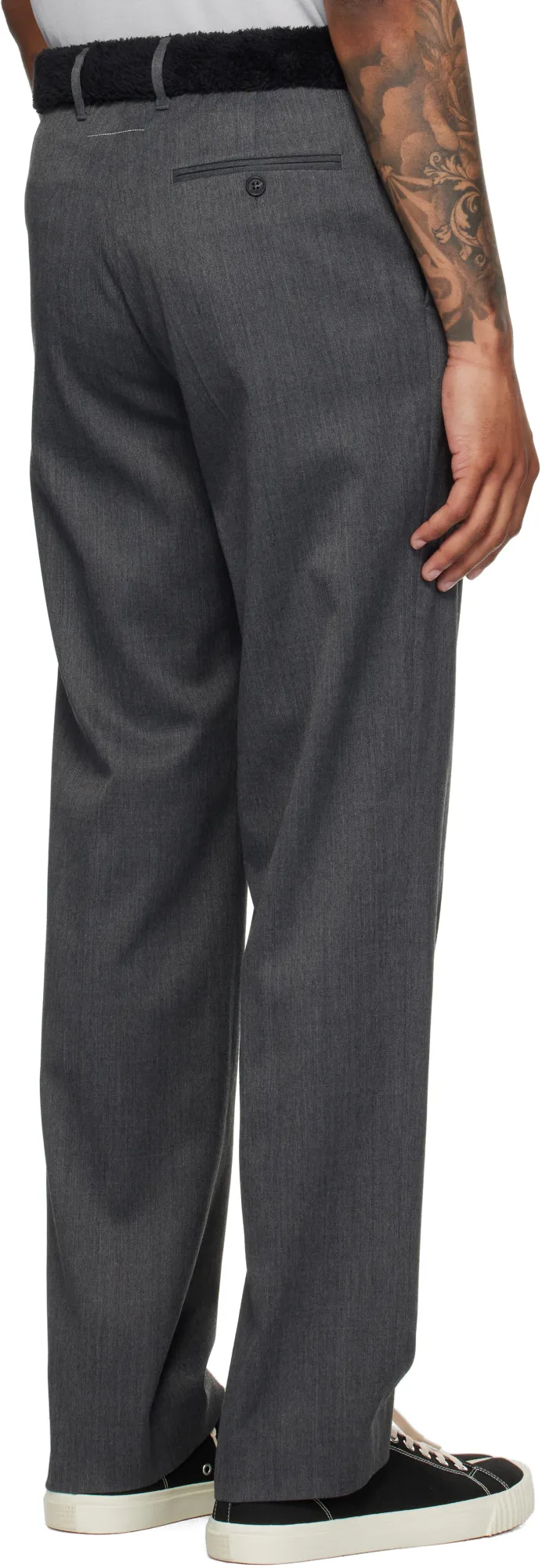 Gray Fleece Trim Trousers