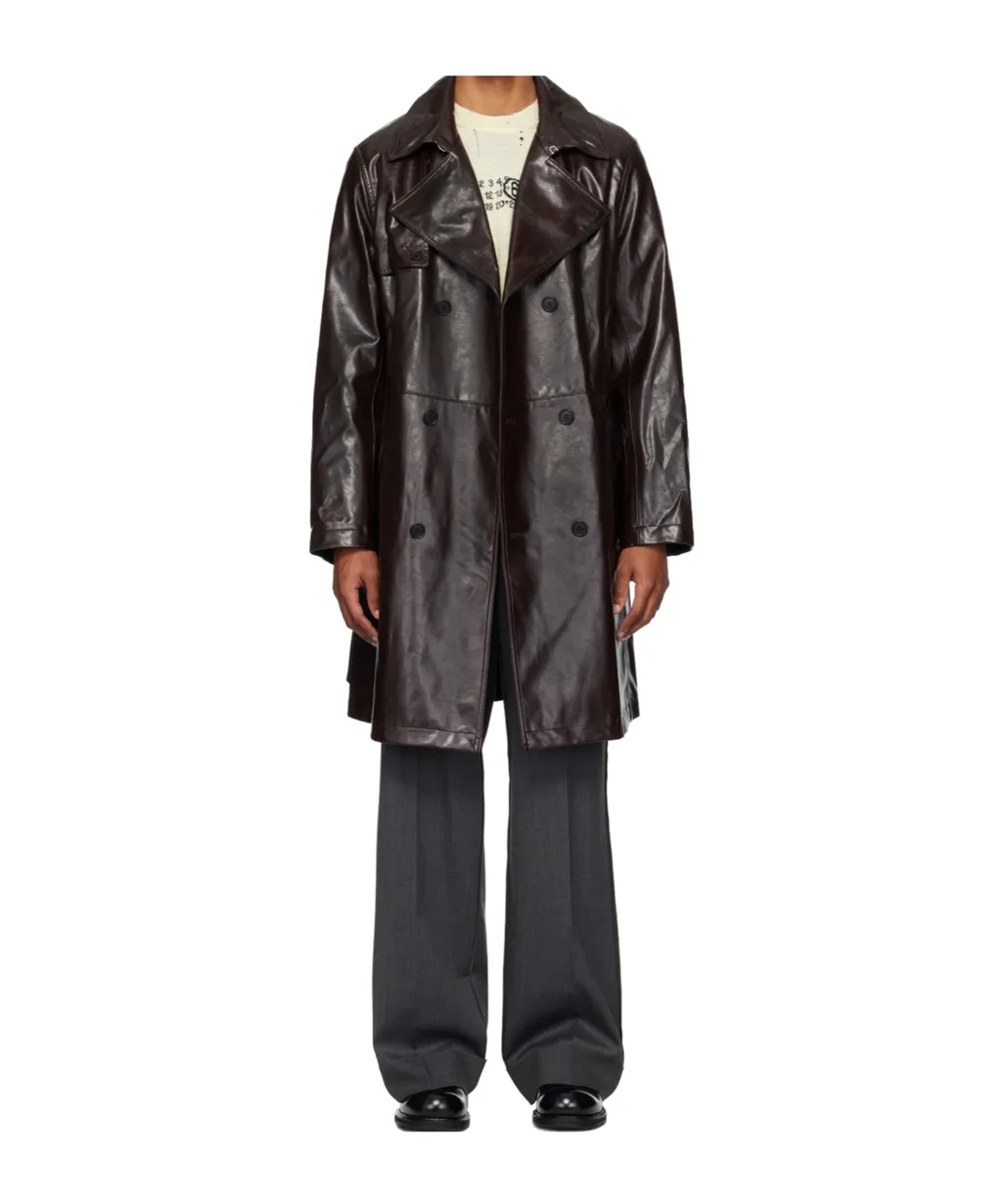 Faux Leather Trench Coat
