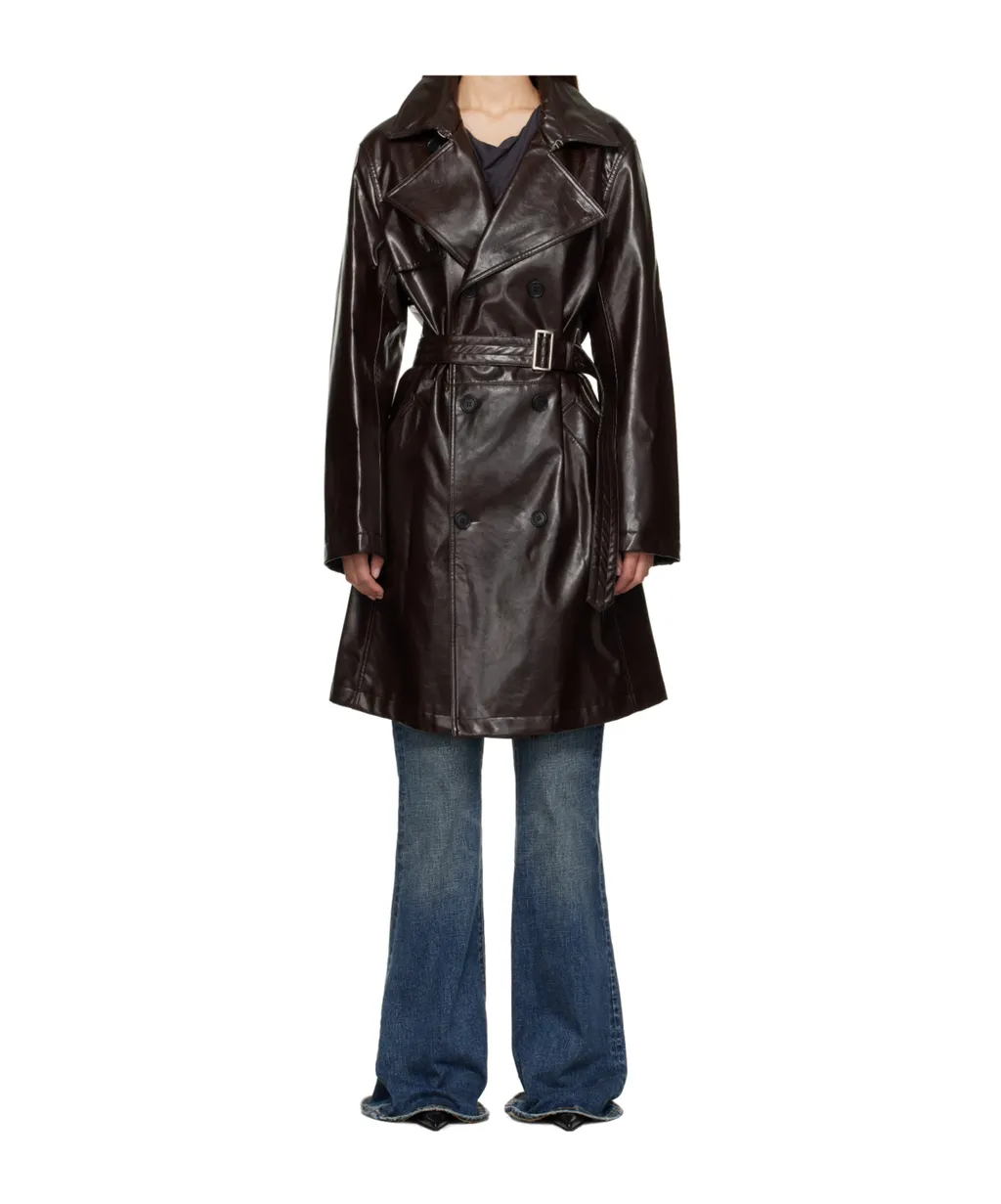 Faux Leather Trench Coat