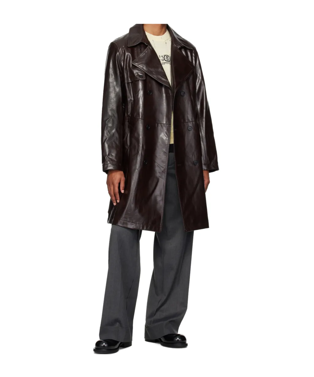 Faux Leather Trench Coat