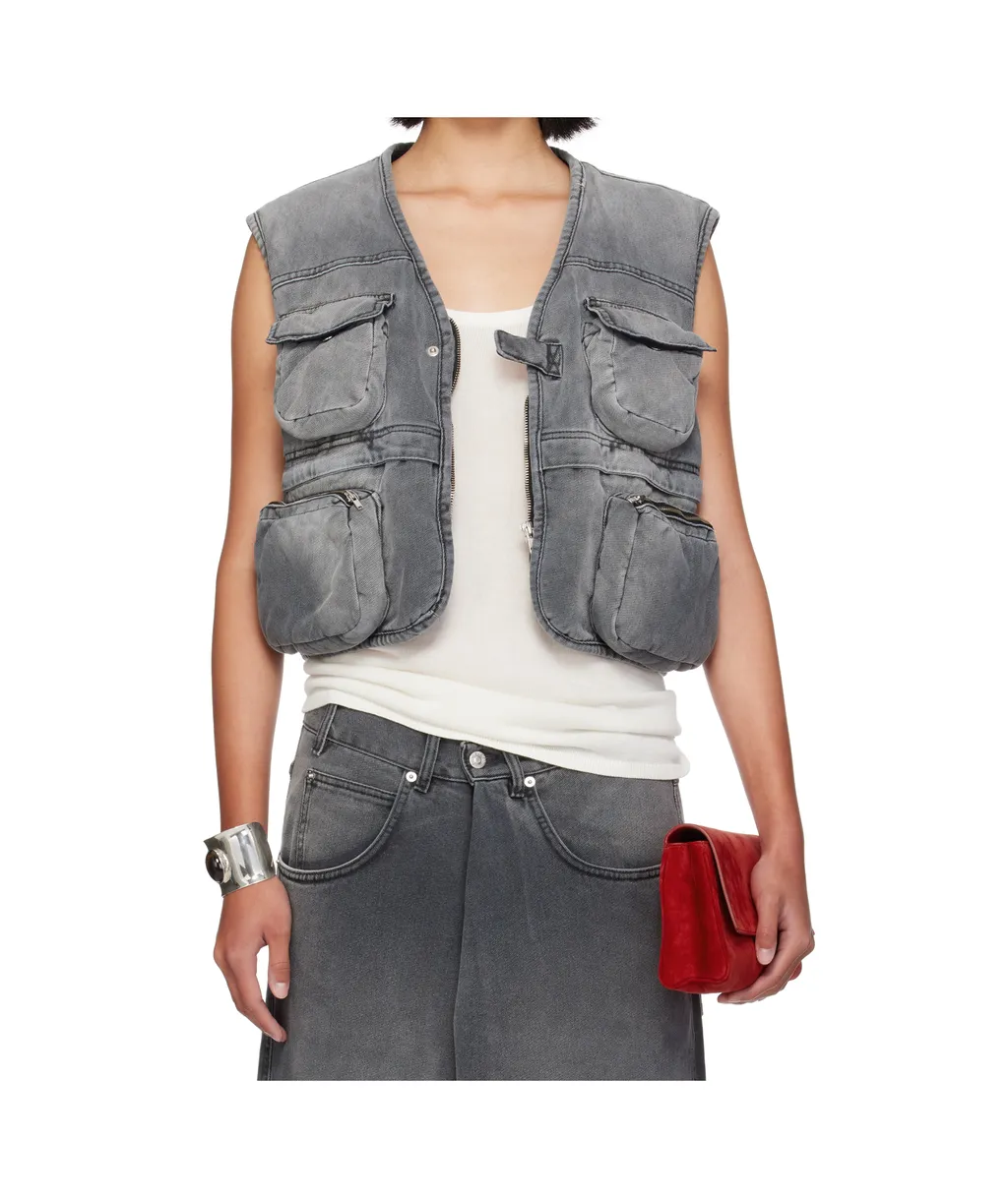 Wadded Cargo Denim Vest