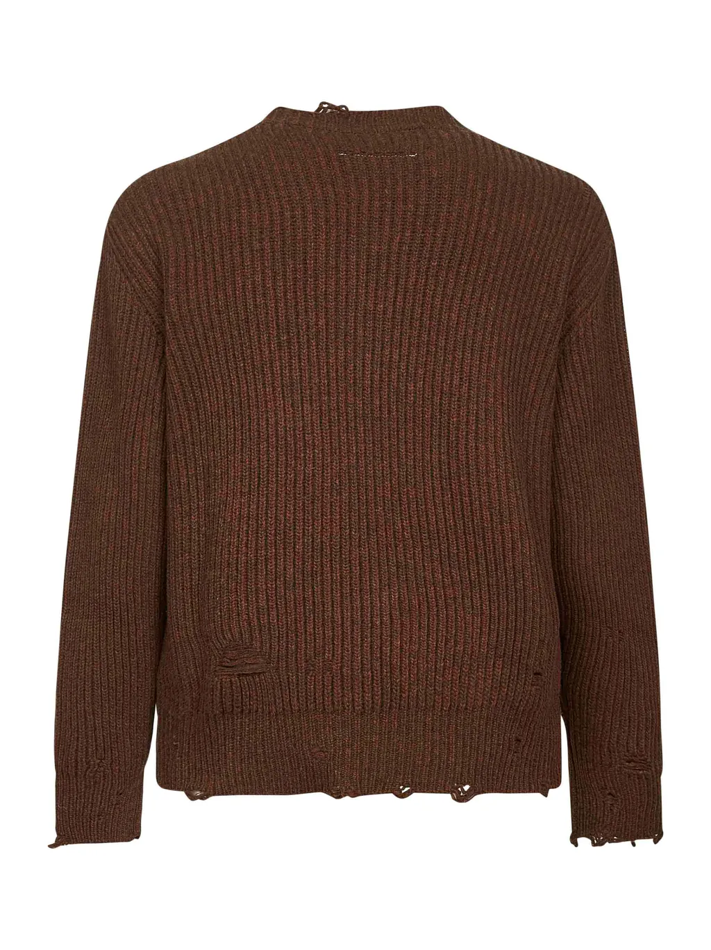 Ribbed V-Neck Distressed Sweater