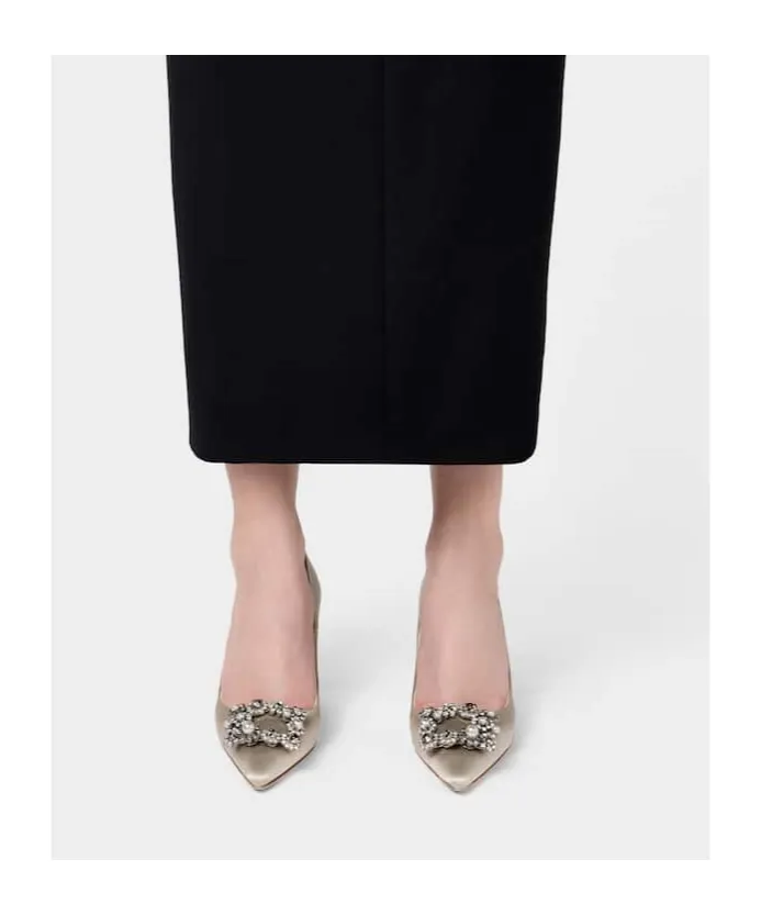 65Mm Efflorescence Jewel-Buckle Satin Pumps