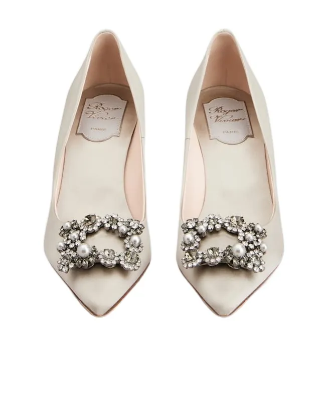65Mm Efflorescence Jewel-Buckle Satin Pumps
