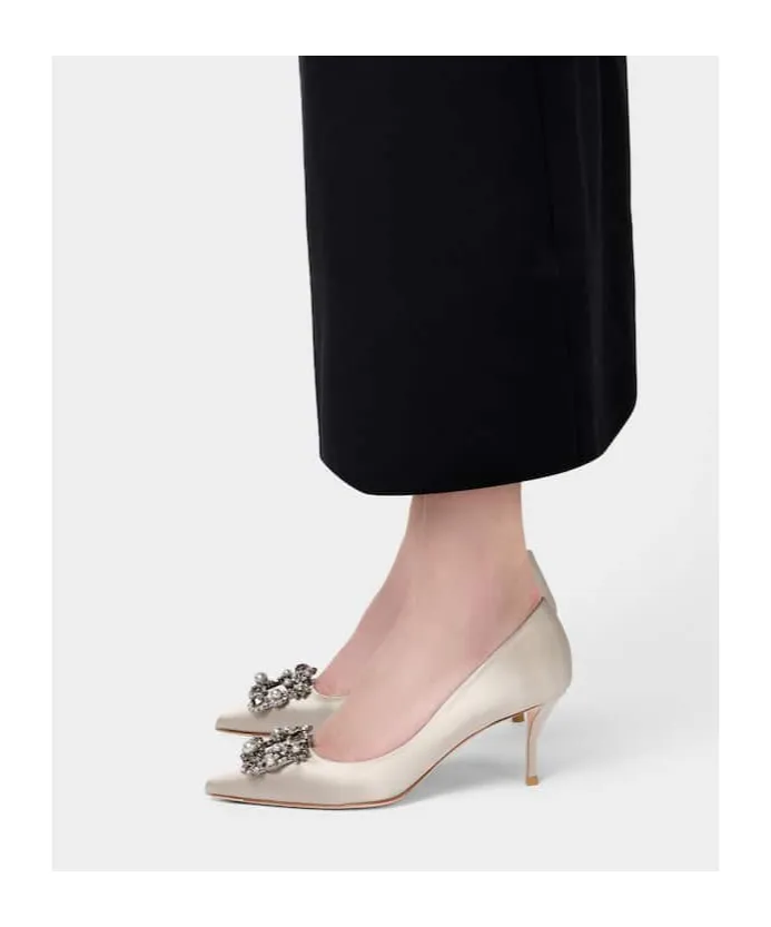 65Mm Efflorescence Jewel-Buckle Satin Pumps