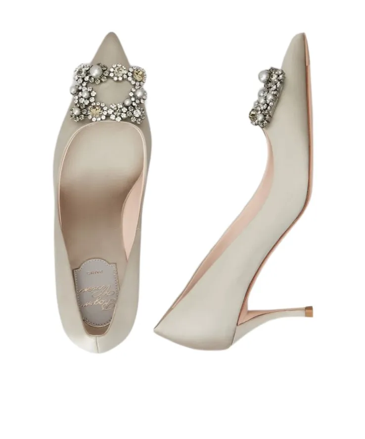 65Mm Efflorescence Jewel-Buckle Satin Pumps