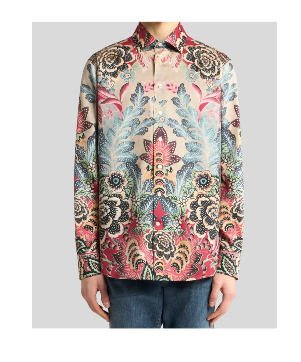 Cotton Shirt With Placed Print