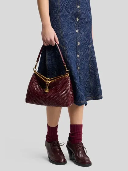 Medium Woven Leather Vela Bag